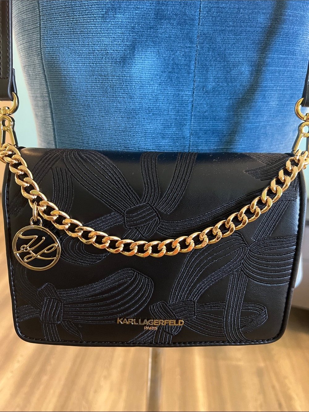 Karl Lagerfeld Black Crossbody Bag with Gold Chain